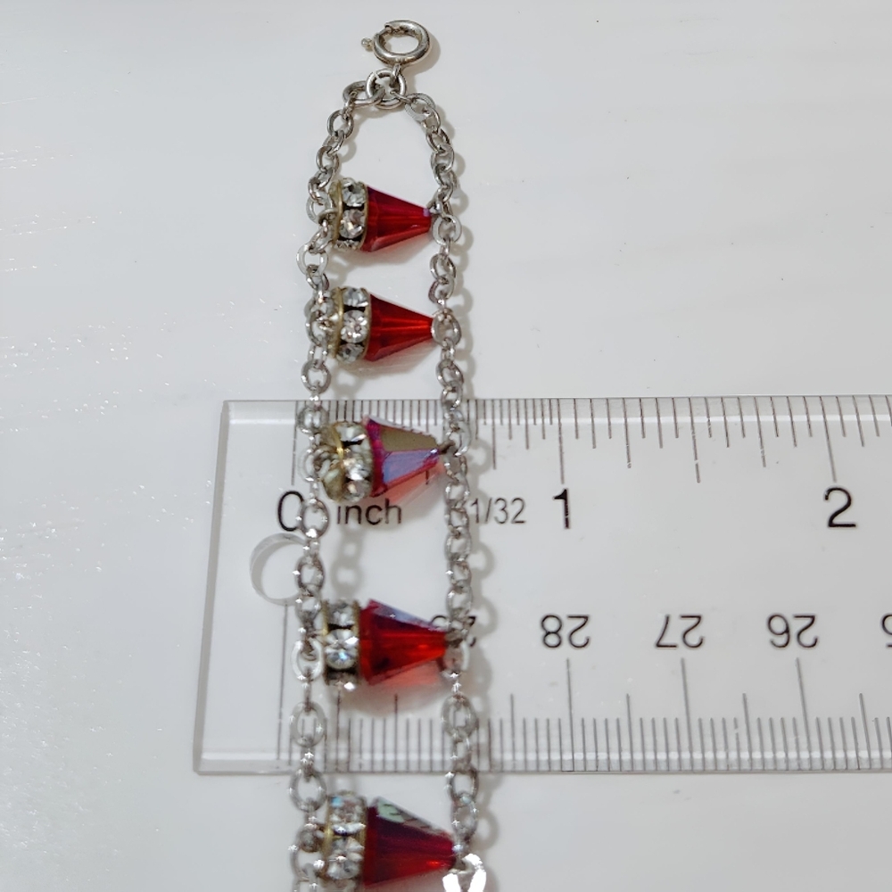 Vintage Sterling Silver RARE Red Siam Aurora Boreale Swarovski Crystal Bracelet - Picture 8 of 13
